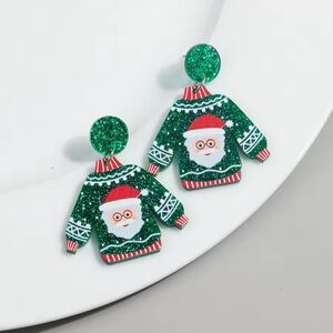 Festive Green Santa Sweater Earrings - Christmas Cuties